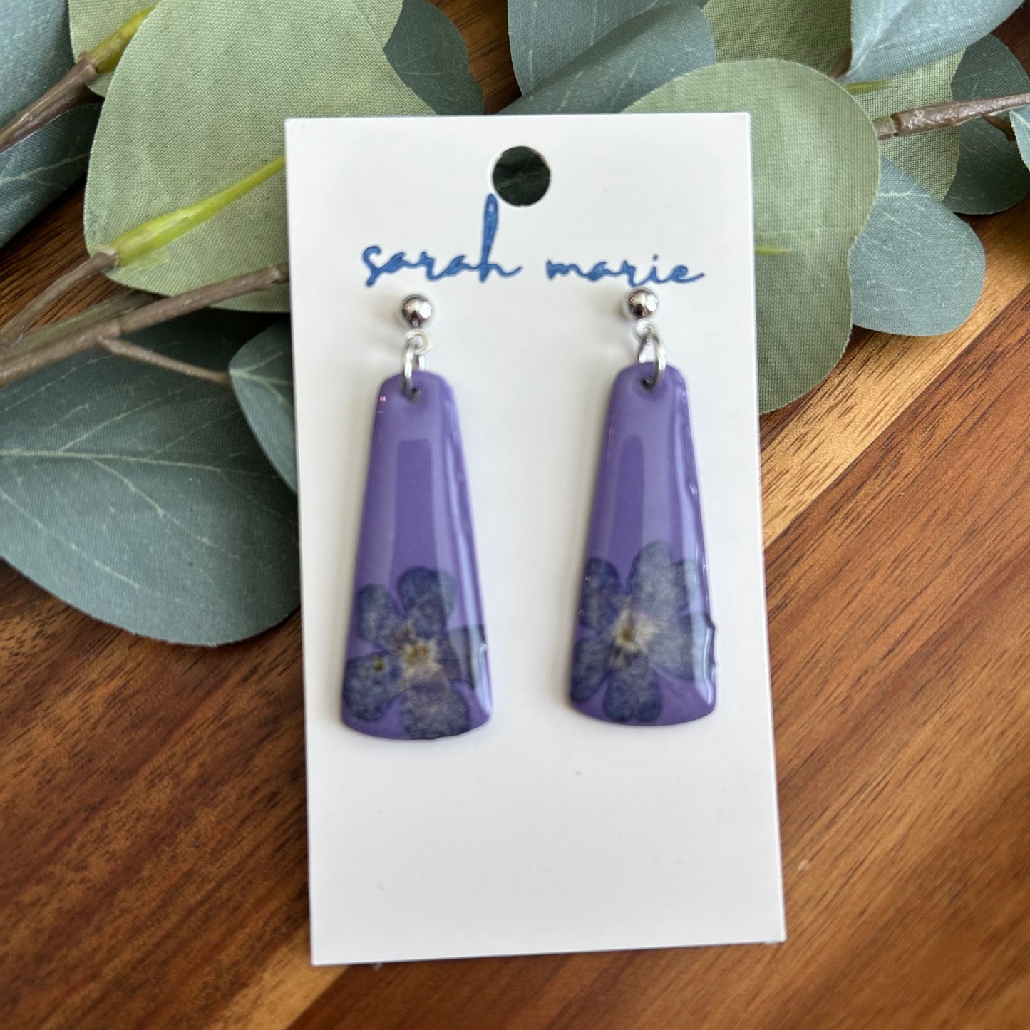 Pressed flower earrings - purple 1
