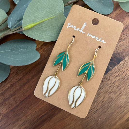 Tulip earrings - white and gold