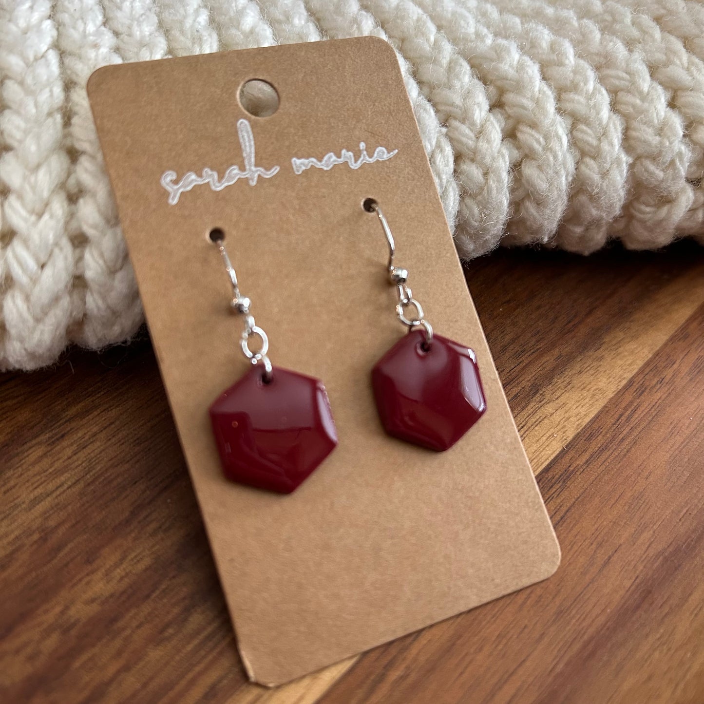 Maroon hexagon clay earrings