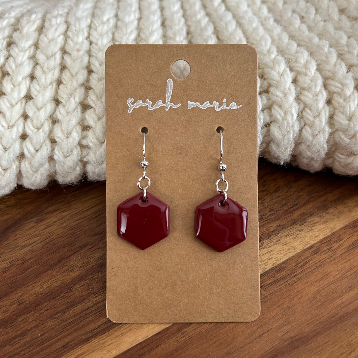 Maroon hexagon clay earrings