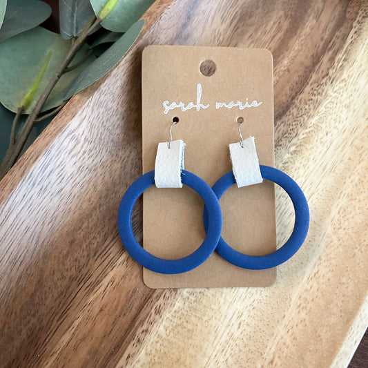 Hoop dangle - blue (clay and leather)