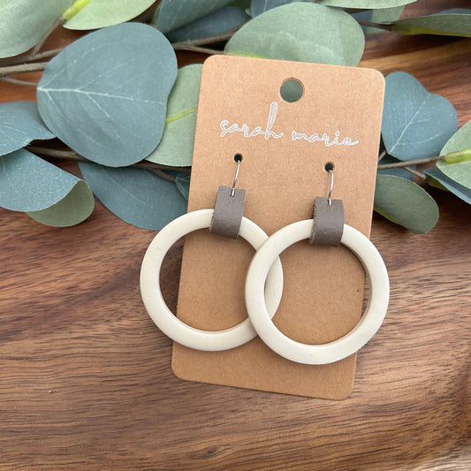 Hoop dangle - tan (clay and leather)