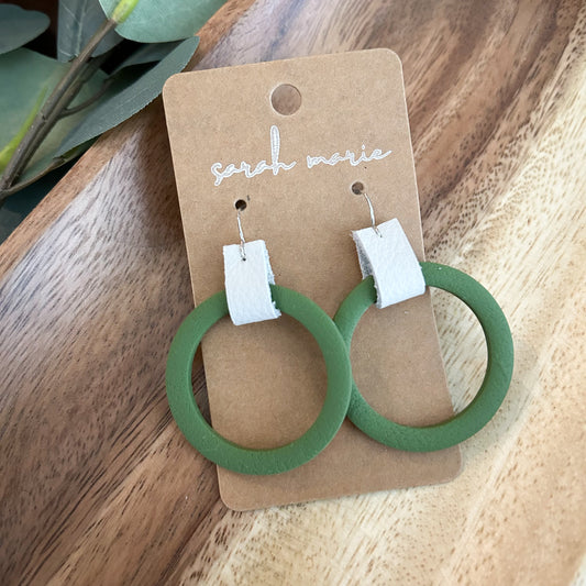 Hoop dangle - green (clay and leather)