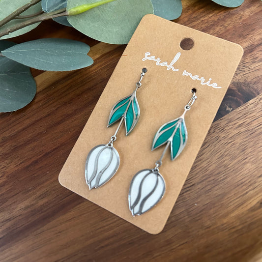 Tulip earrings - white and silver