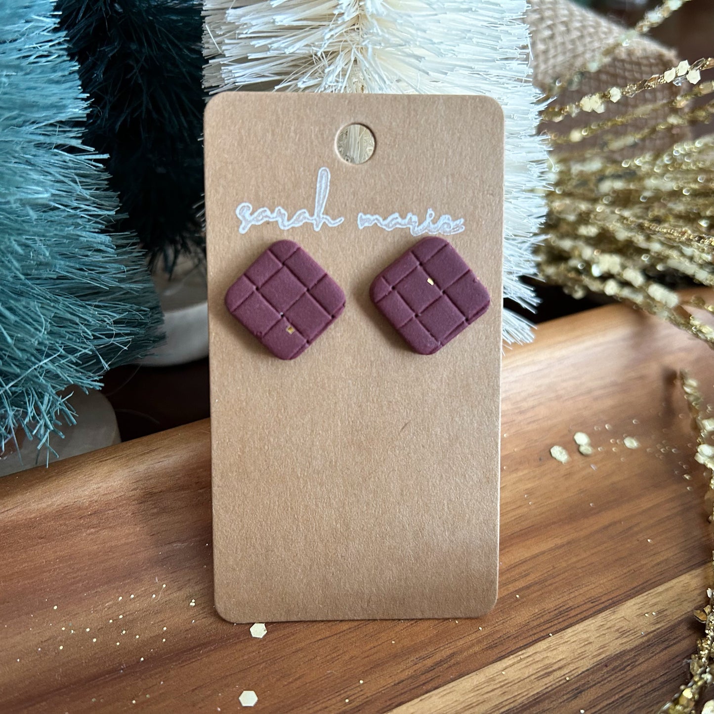 Christmas 2024 - maroon sweater square stud