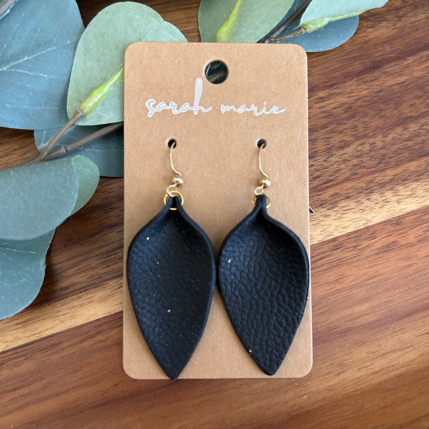 Black with gold 2 - Leather look statement earrings