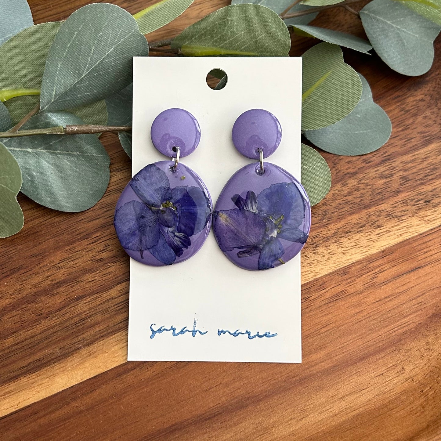 Pressed flower earrings - purple 3