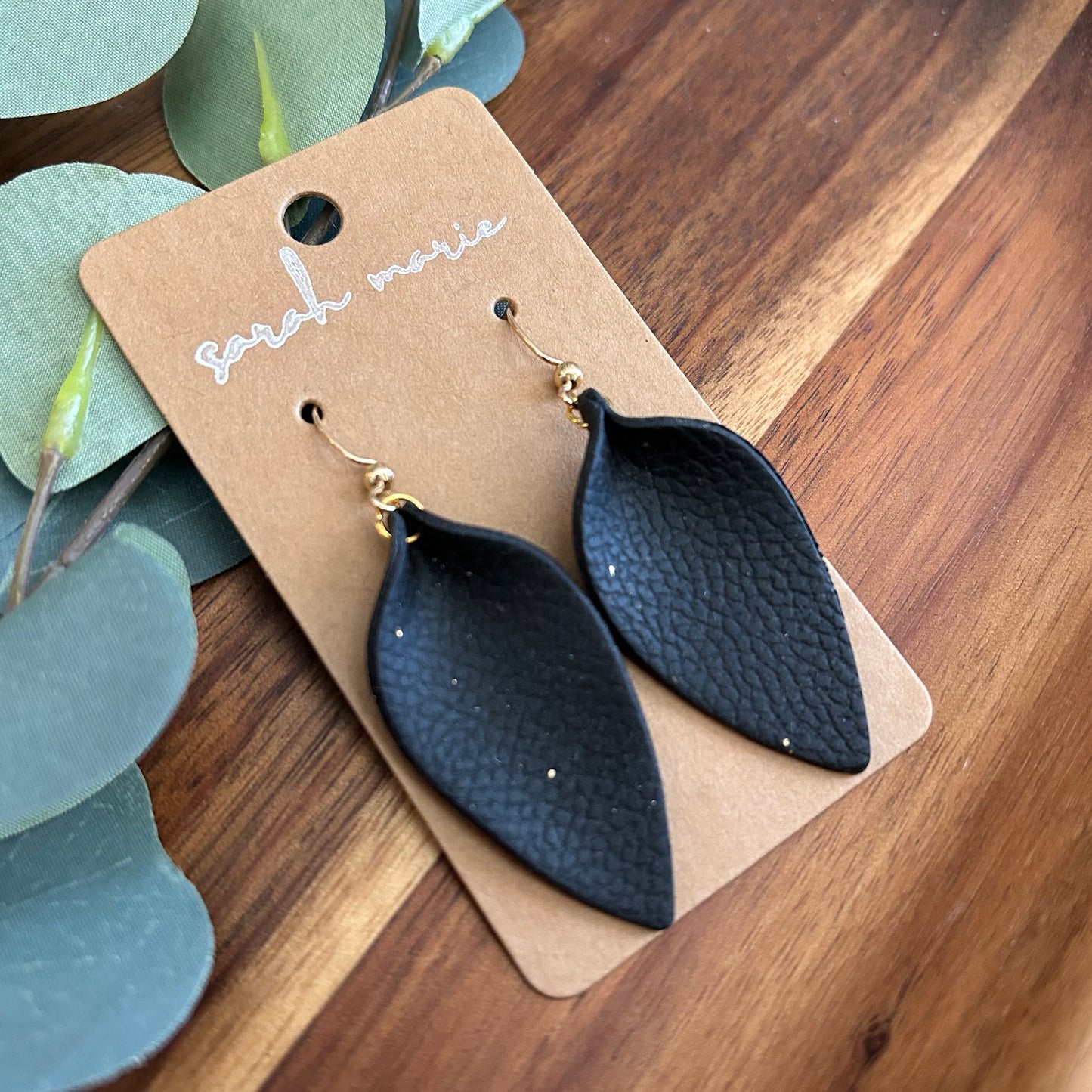 Black with gold 2 - Leather look statement earrings