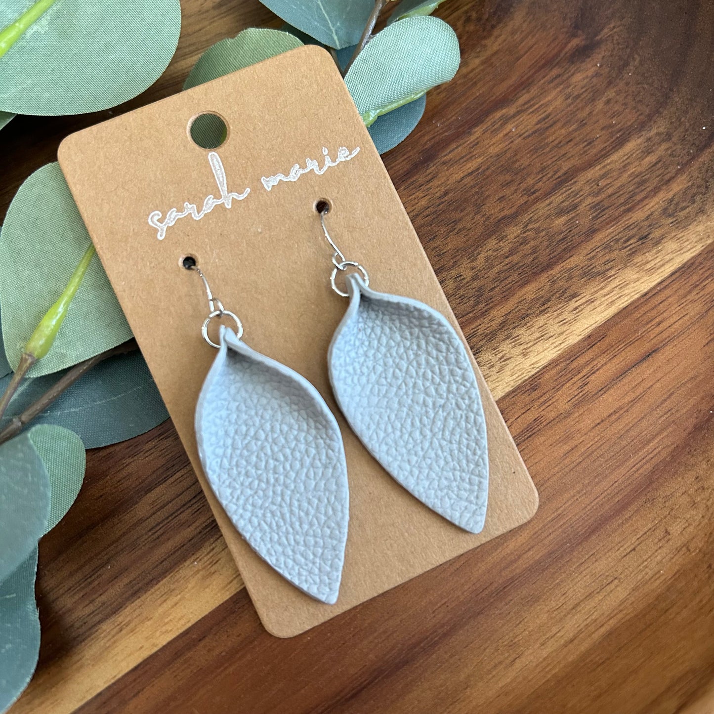 Gray - Leather look statement earrings