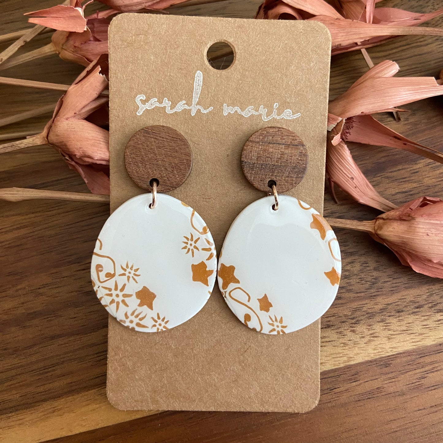 Fatima Collection - large organic circle with wood earrings