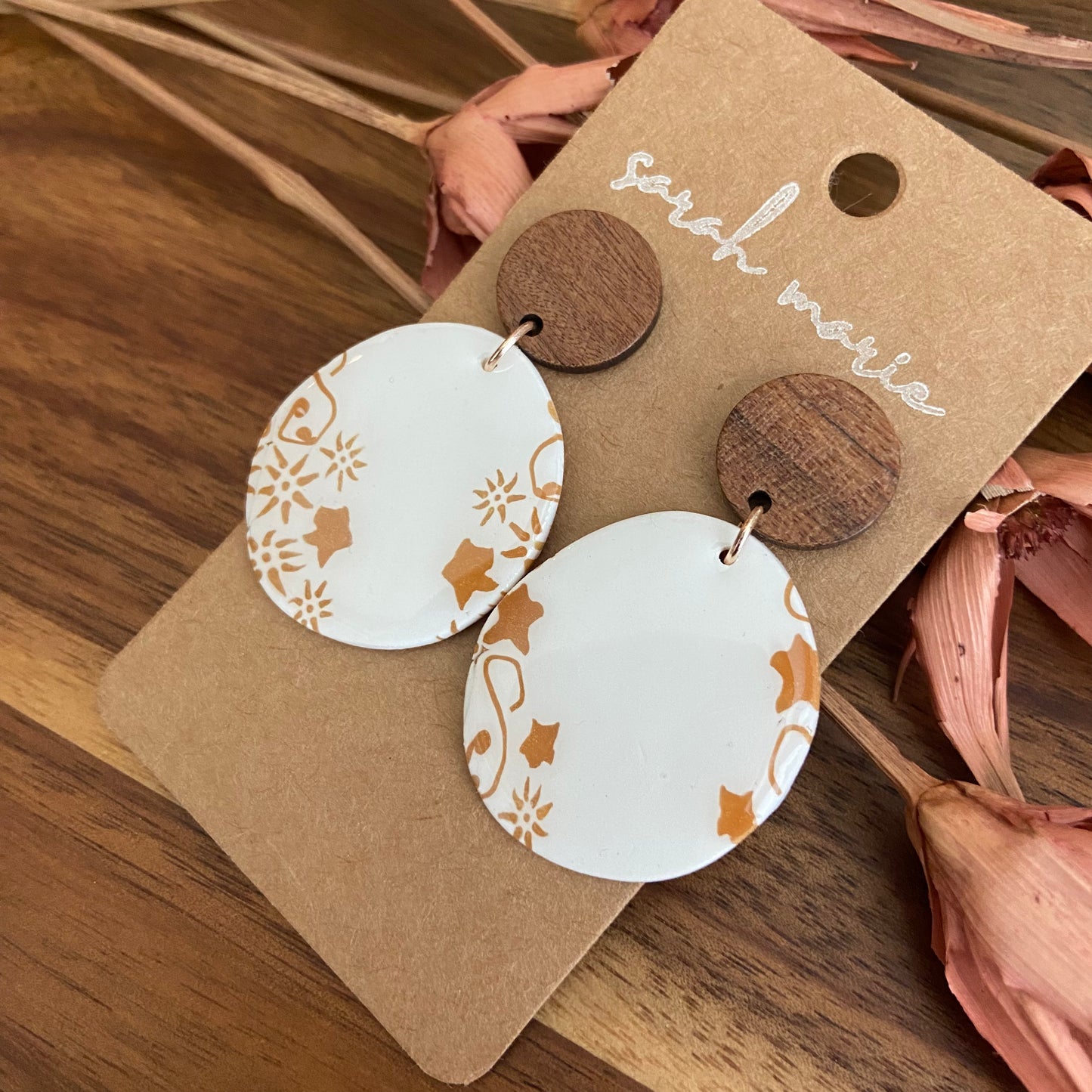 Fatima Collection - large organic circle with wood earrings