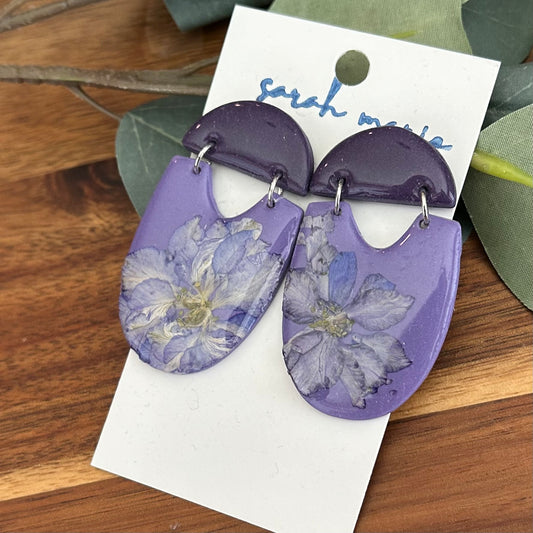 Pressed flower earrings - purple 2