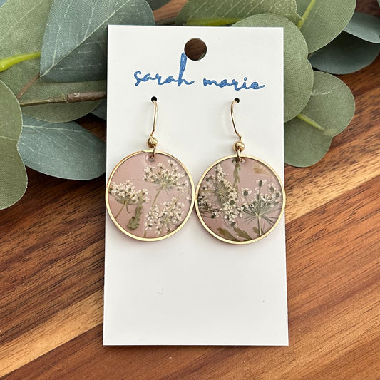 Pressed flower earrings - circle dangle