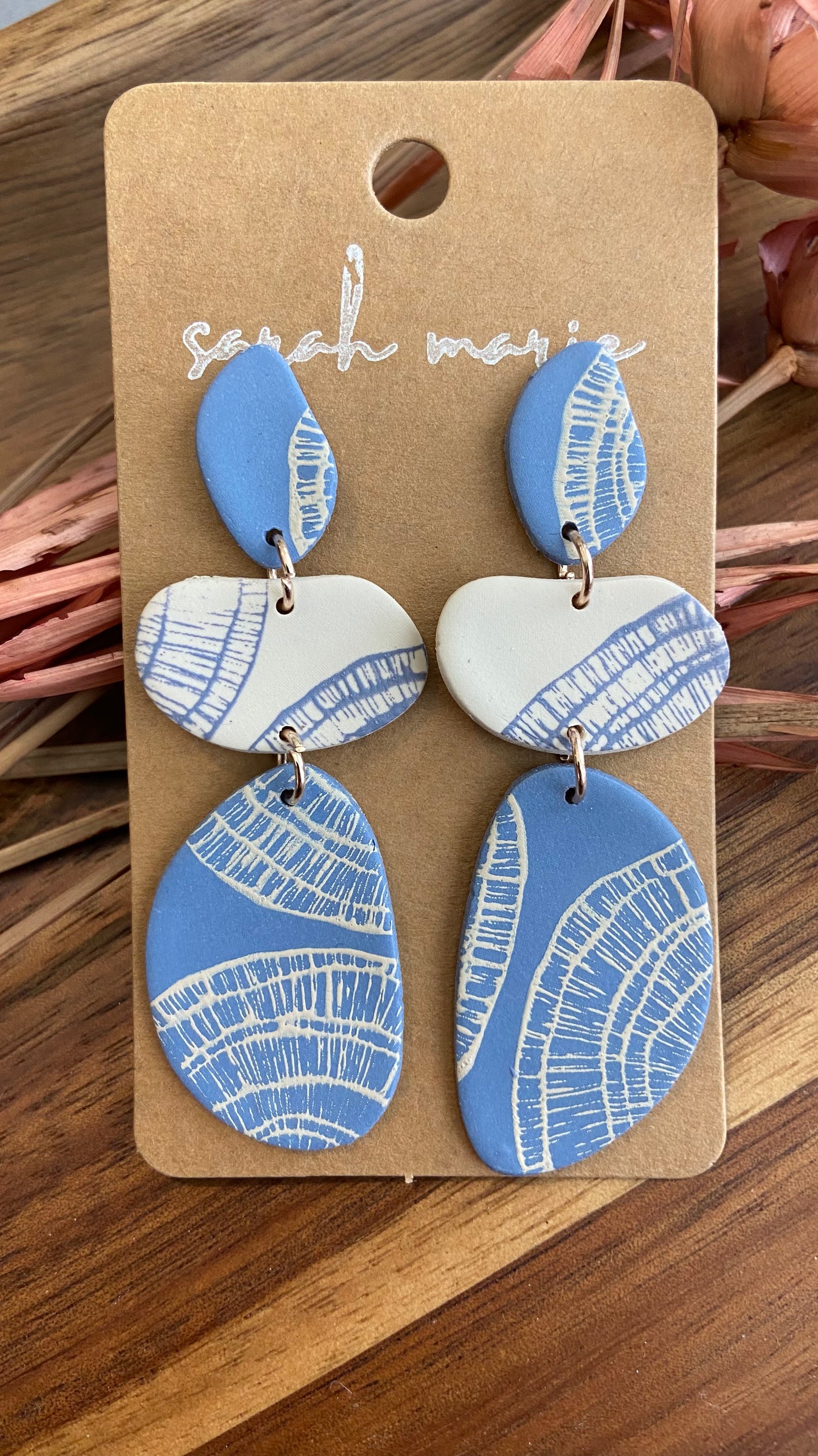 Organic shapes trio - slate blue and ivory 3