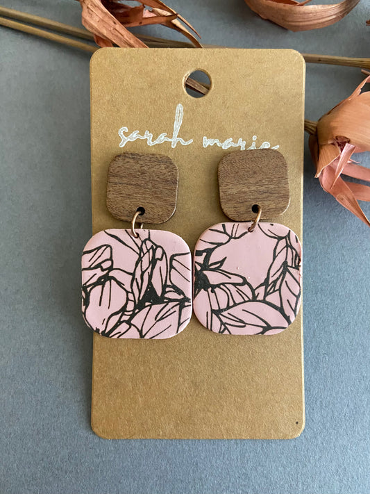 Pink and brown floral - square wood drop